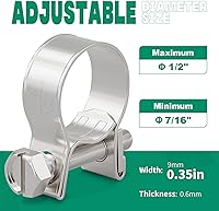 Vista 25 de Abrazadera de línea de combustible de acero inoxidable 304, 20 piezas ajustables de 19/32"-11/16" de diámetro (15-17mm), mini abrazaderas