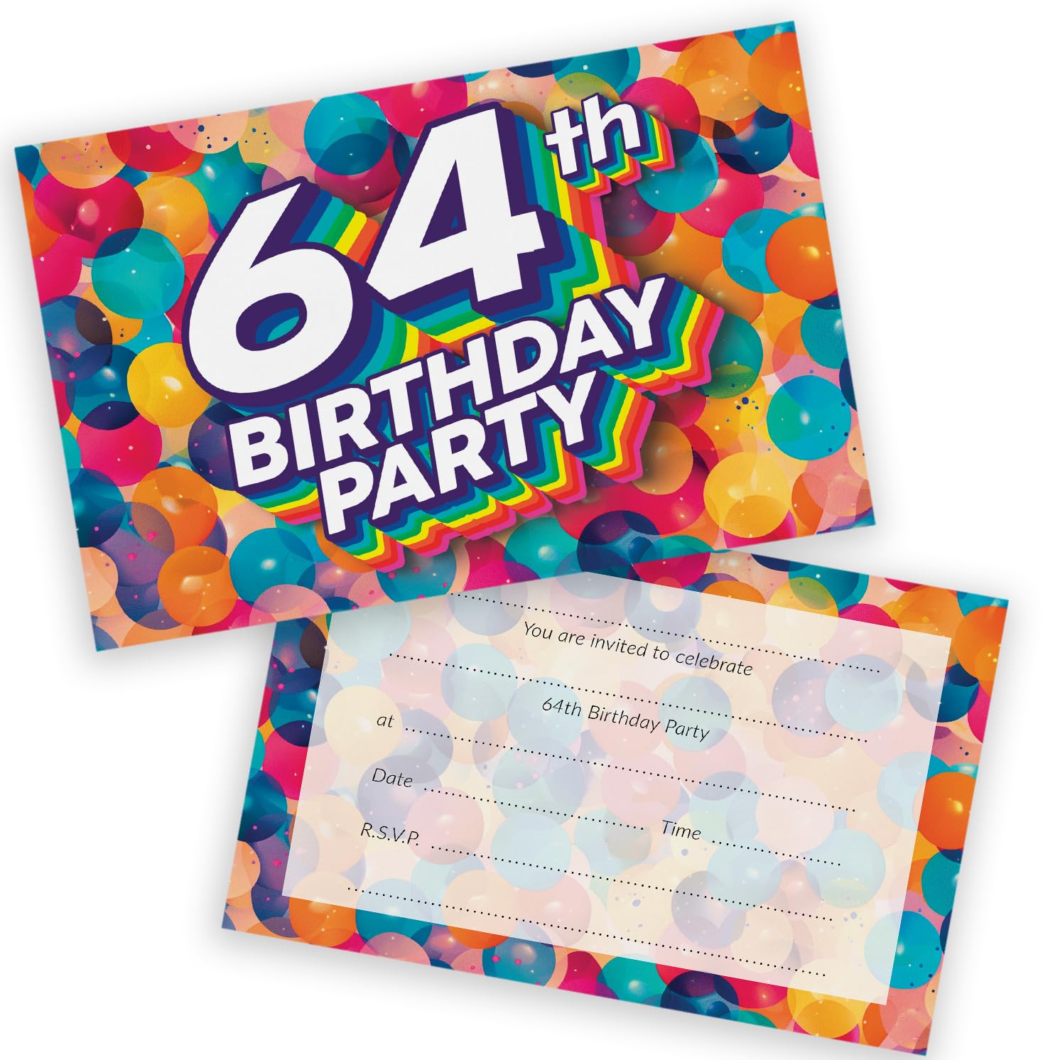 64th Birthday Party Invitations Men Women - Rainbow Balloons 36 Pack - Adults Birthday Invitations for Friends Family A6 Bday Party Invites Invitation Cards with Folding Envelopes