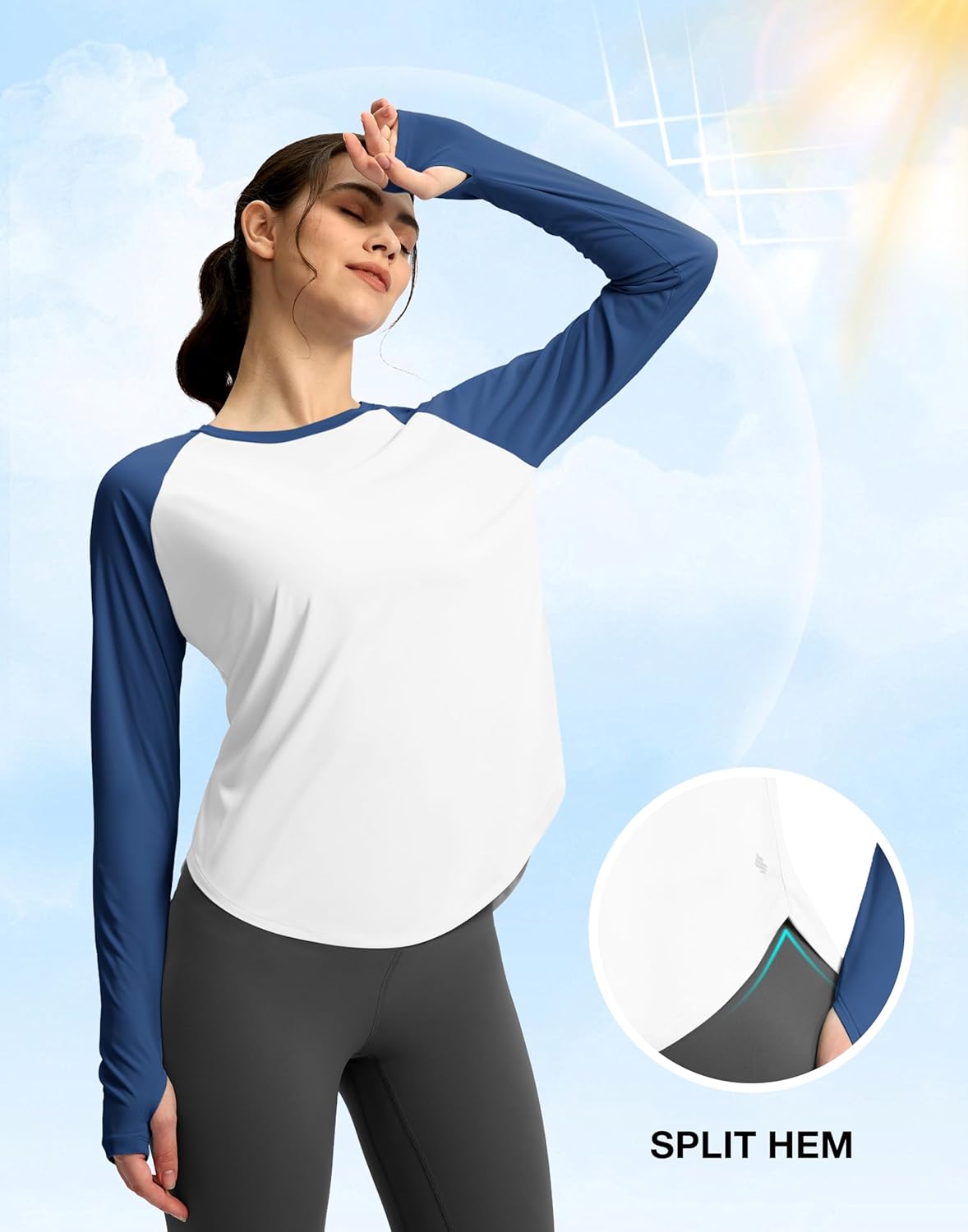 Soothfeel Womens Sun Shirts UPF 50+ UV Protection Lightweight Quick Dry Long Sleeve Workout Hiking Tops Outdoor White Navy M - Image 4