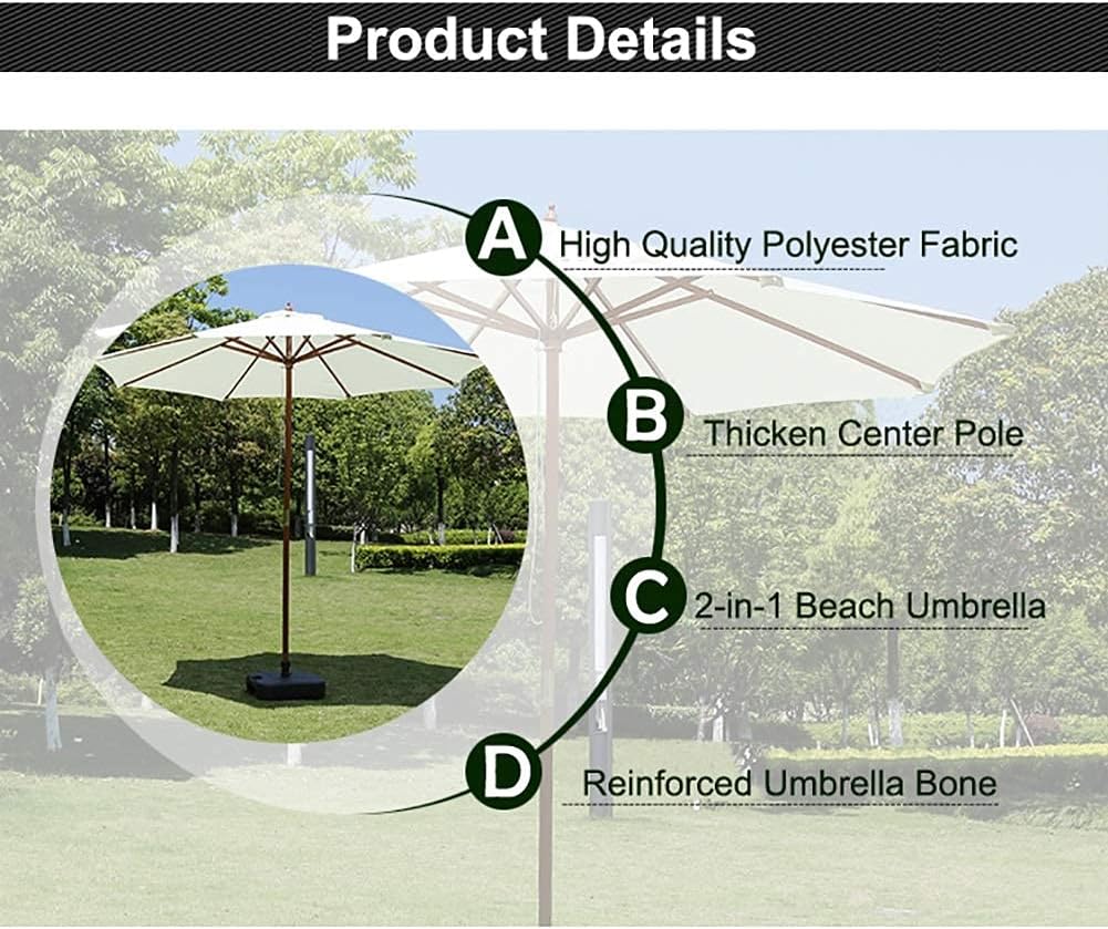 Parasol Umbrella 7ft/9ft Parasol Patio Umbrella, Wooden Market Table Umbrella, Windproof Lightweight Poolside Outdoor Beach Umbrella, Four Color (Color : Khaki, Size : 9ft)