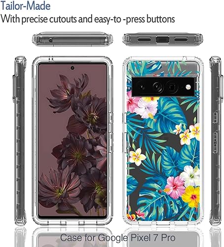 Vista 5 de Funda para Pixel 7 Pro/Google 7 Pro, funda protectora de TPU transparente floral a prueba de golpes para Google Pixel 7 Pro (flores y hojas)