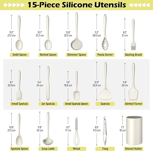 Miniatura 2 de Homikit Juego de utensilios de cocina, 15 piezas de utensilios de cocina de silicona, resistente al calor, juego de espátula con soporte para