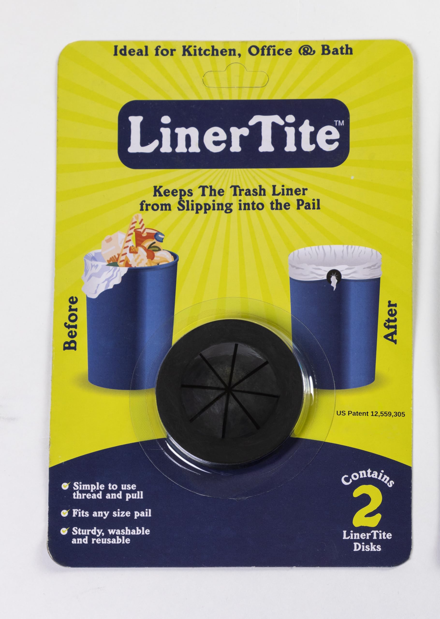 Durable LinerTite Disks: Eco-Friendly, Reusable Trash Liner Cinch for Securing Trash Liners | Prevents Liners from Falling into Trashcan