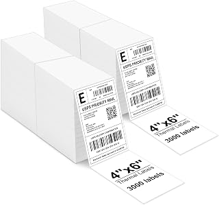 Bulk 4x6 Thermal Labels - 6000 Adhesive Labels | Smudge-Resistant & BPA-Free | Thermal Printer Compatible