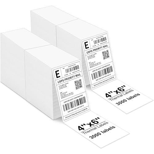 Bulk 4x6 Thermal Labels - 6000 Adhesive Labels | Smudge-Resistant & BPA-Free | Thermal Printer Compatible