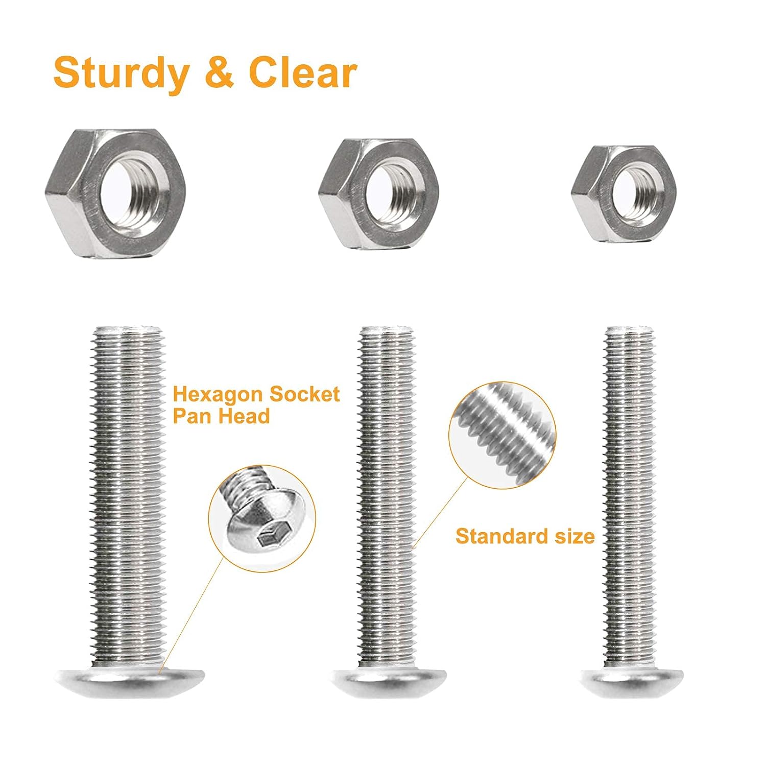 520pcs Screws and Nuts, Metric Hex Socket Pan Head Screws, 304 Stainless Steel M3 M4 M5 Bolt Nuts Flat Washers Machine Screws Assortment Kit