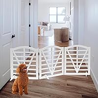 Vista 3 de Puerta de madera para perros, puerta independiente para mascotas, puerta plegable para mascotas, cercas para perros de interior con soporte de 3