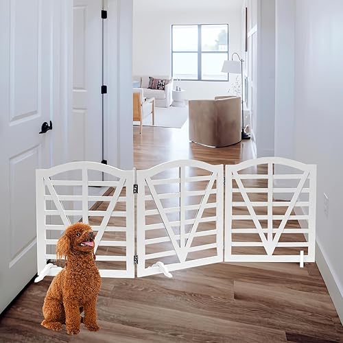 Miniatura 3 de Puerta de madera para perros, puerta independiente para mascotas, puerta plegable para mascotas, cercas para perros de interior con soporte de 3