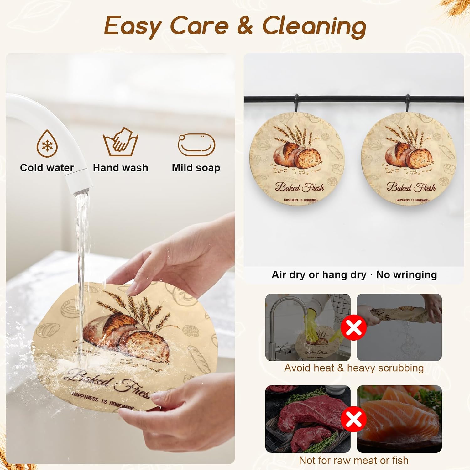 2Pack Beeswax Bowl Covers for Bread Proofing, Large 12inch Sourdough Bowl Covers, Reusable Bowl Covers for Dough Proofing and Food Storage, Elastic Shower Caps for Sourdough Bread