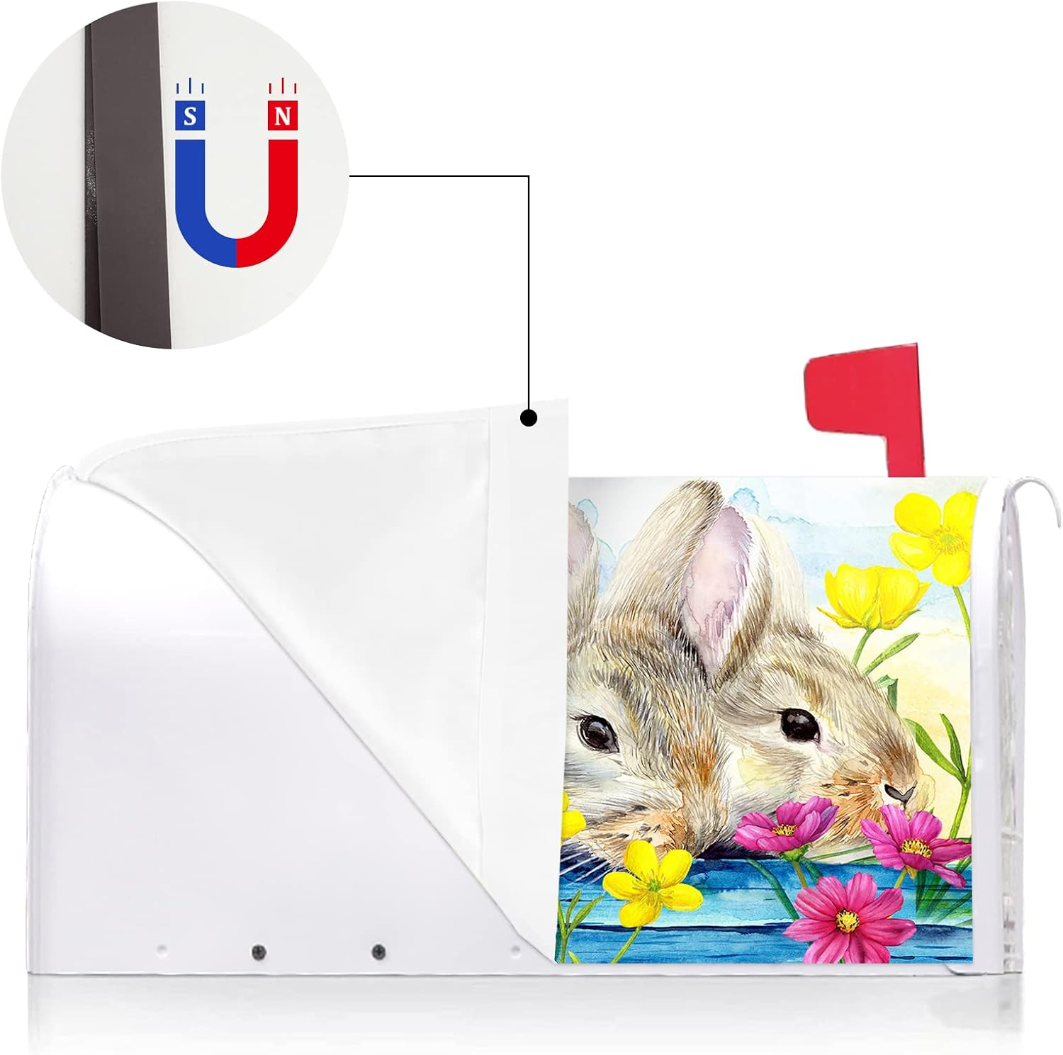 Texupday Easter Bunnies Mailbox Covers with Magnetic Strip Flower Decoration Mailbox Wraps Post Letter Box Cover Standard Size 18" X 21" for Garden Outdoor Yard Decor