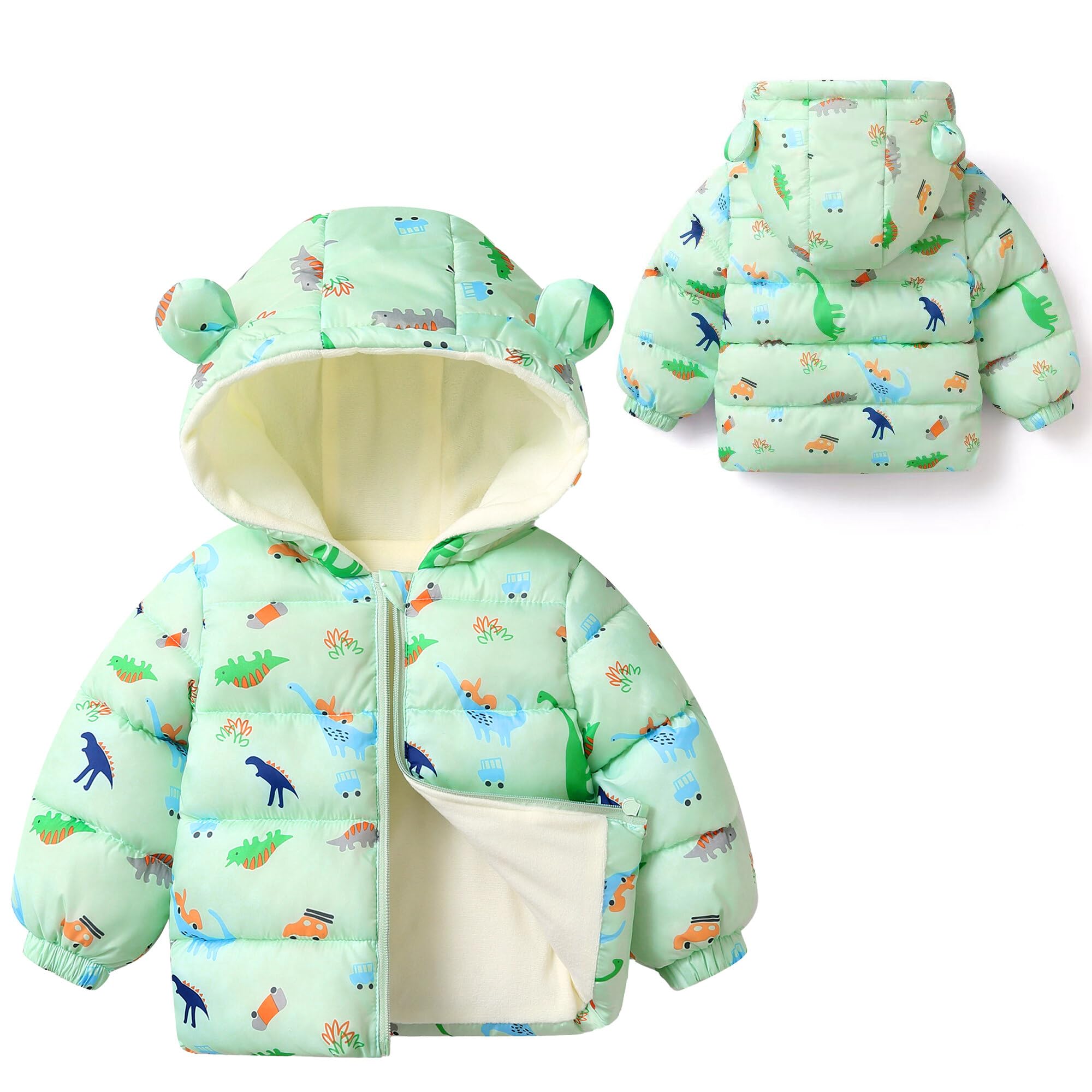 SEAUR Baby Girls Hoodie Puffer Jackets Zipper Infant Toddler Down Coat Kids Boy Lightweight Outerwear Winter Clothes Green 3-4T