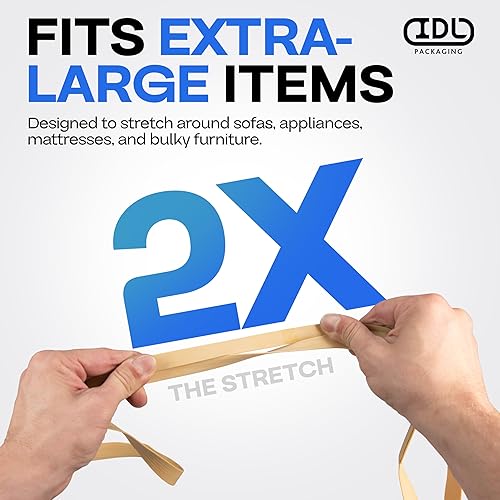 Vista 4 de IDL Packaging Bandas de goma fuertes, elásticas y flexibles de 56 pulgadas, paquete de 4, beige, elasticidad 2X, 80% goma natural, bandas