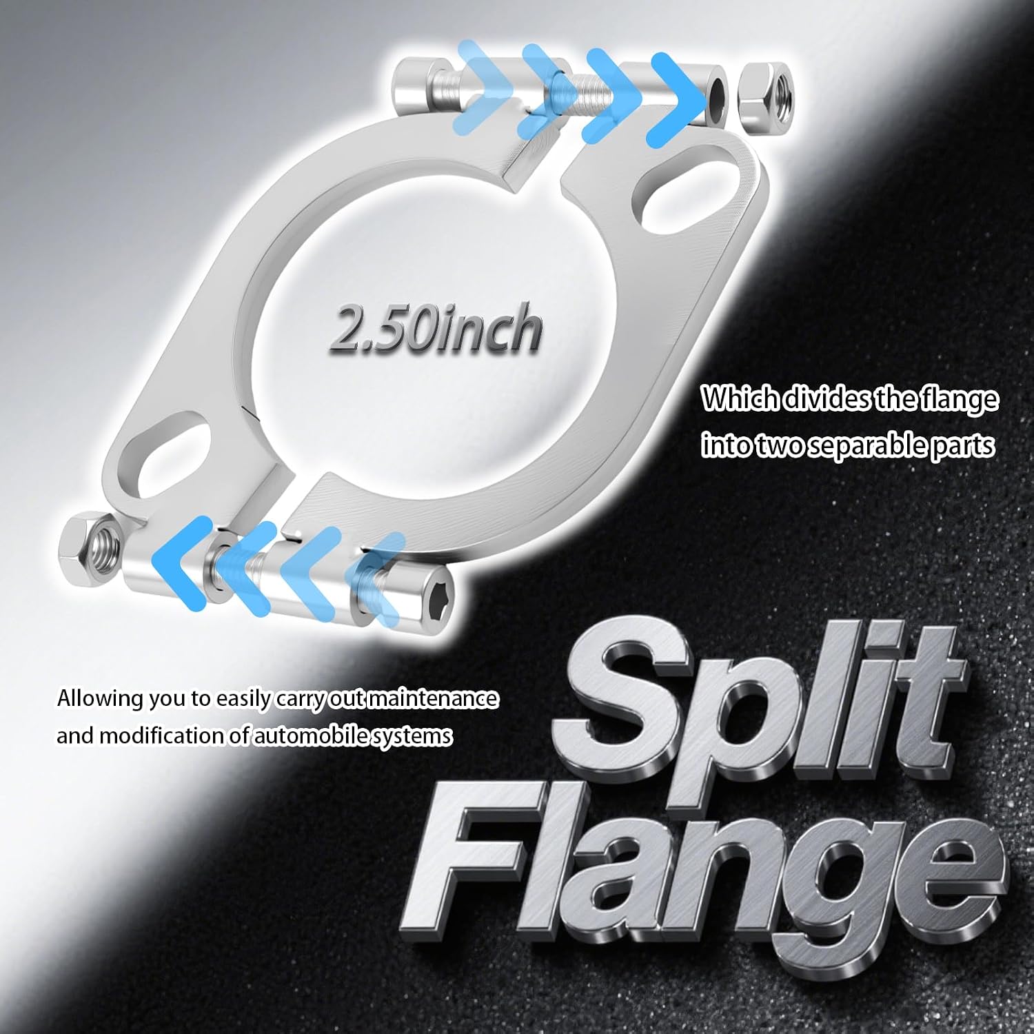 2.5" Car Split Exhaust Flange Repair Kit with Nuts & Bolts,Oval Car Exhaust Flange for Automotive Exhausts Pipe,2 Bolt Holes Cars Exhausts Flanges Vehicle Accessories