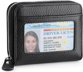 Small Wallet for Women, Genuine Leather RFID Blocking Credit Card Holder Slim Compact Coin Purse Women's Wallets with ID Window 8 Card Slots