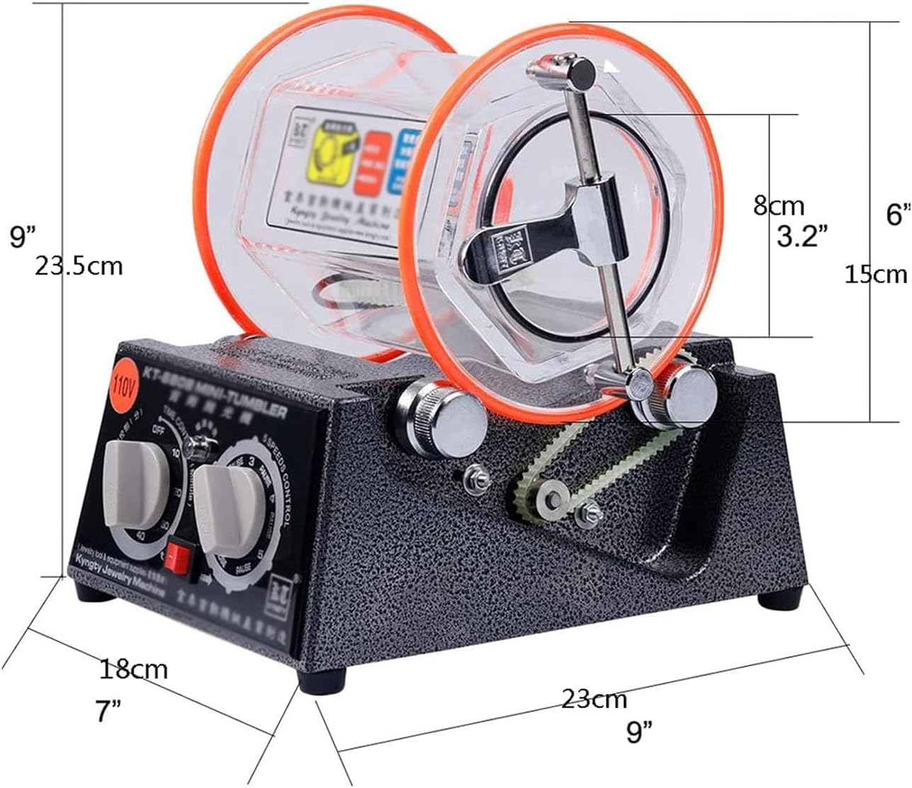 Jewelry Roller Polishing Machine, Jewelry Polishing Tool with Accessories, Five-speed Adjustment, Timing, Forward and Reverse Control, Good Sealing, Suitable for Gold and Silver Jewelry