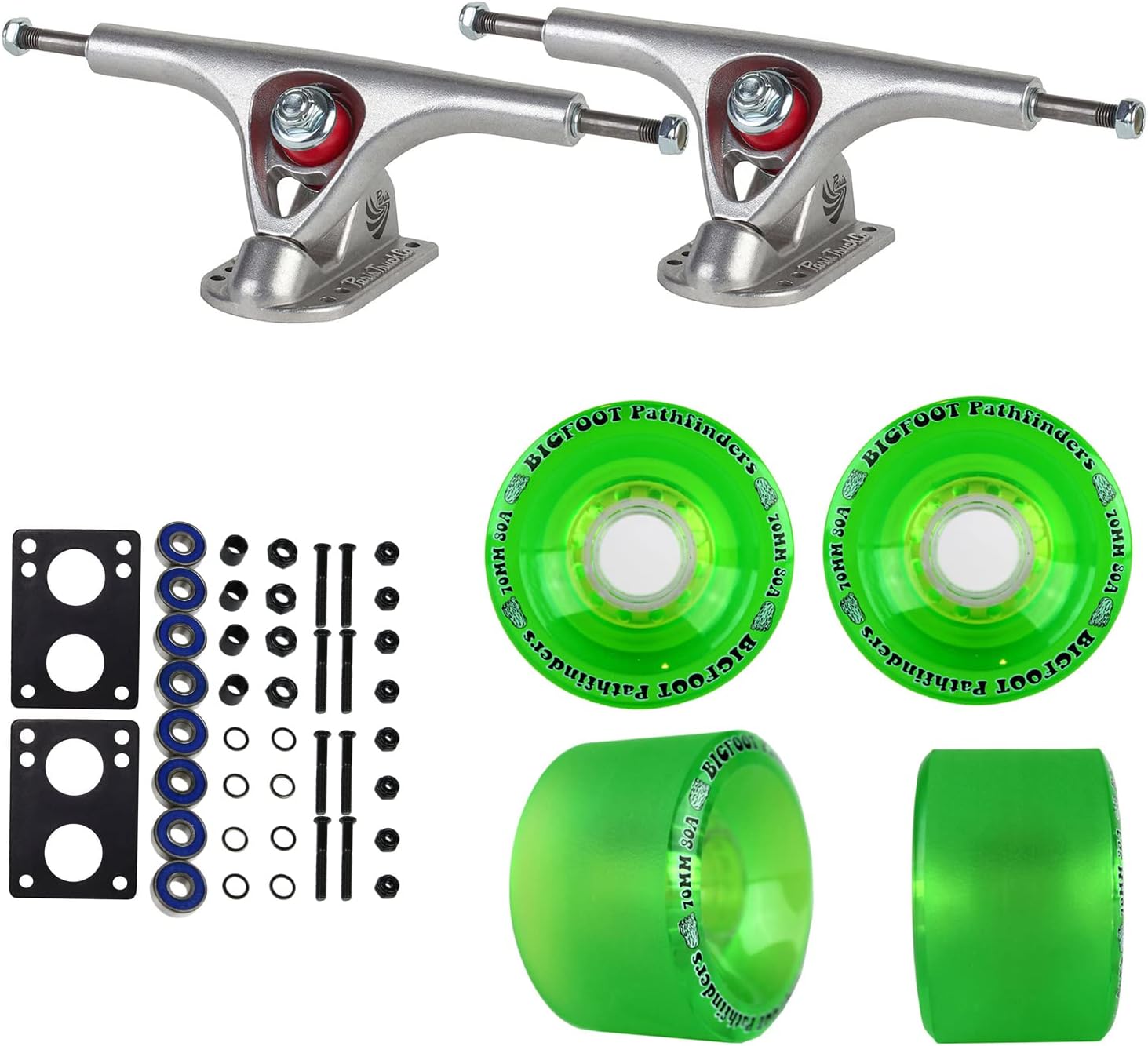 TGM Skateboards Premium Longboard Upgrade Kit with Paris Trucks, Wheels, Hardware, and ABEC 7 Bearings Kit - V2 180 Raw + Bigfoot 70mm 80A Green