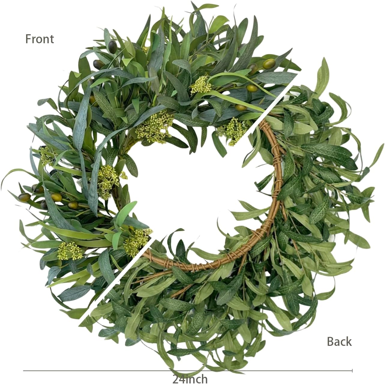 24 Inch Olive Wreath for Front Door - Artificial Greenery Spring Summer Wreath with Mixed Willow Leaves & Olive Fruit - Large All Season Farmhouse Decor for Indoor Outdoor Wall Wedding