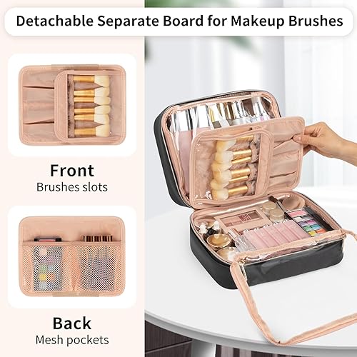 Miniatura 3 de OCHEAL Bolsa de maquillaje, bolsa de viaje de maquillaje, bolsa organizadora de cosméticos impermeable de gran capacidad con compartimento para