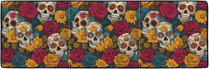 Sugar Skulls and Roses Kitchen Mats for Floor, Kitchen Rugs Non Slip Washable, 48