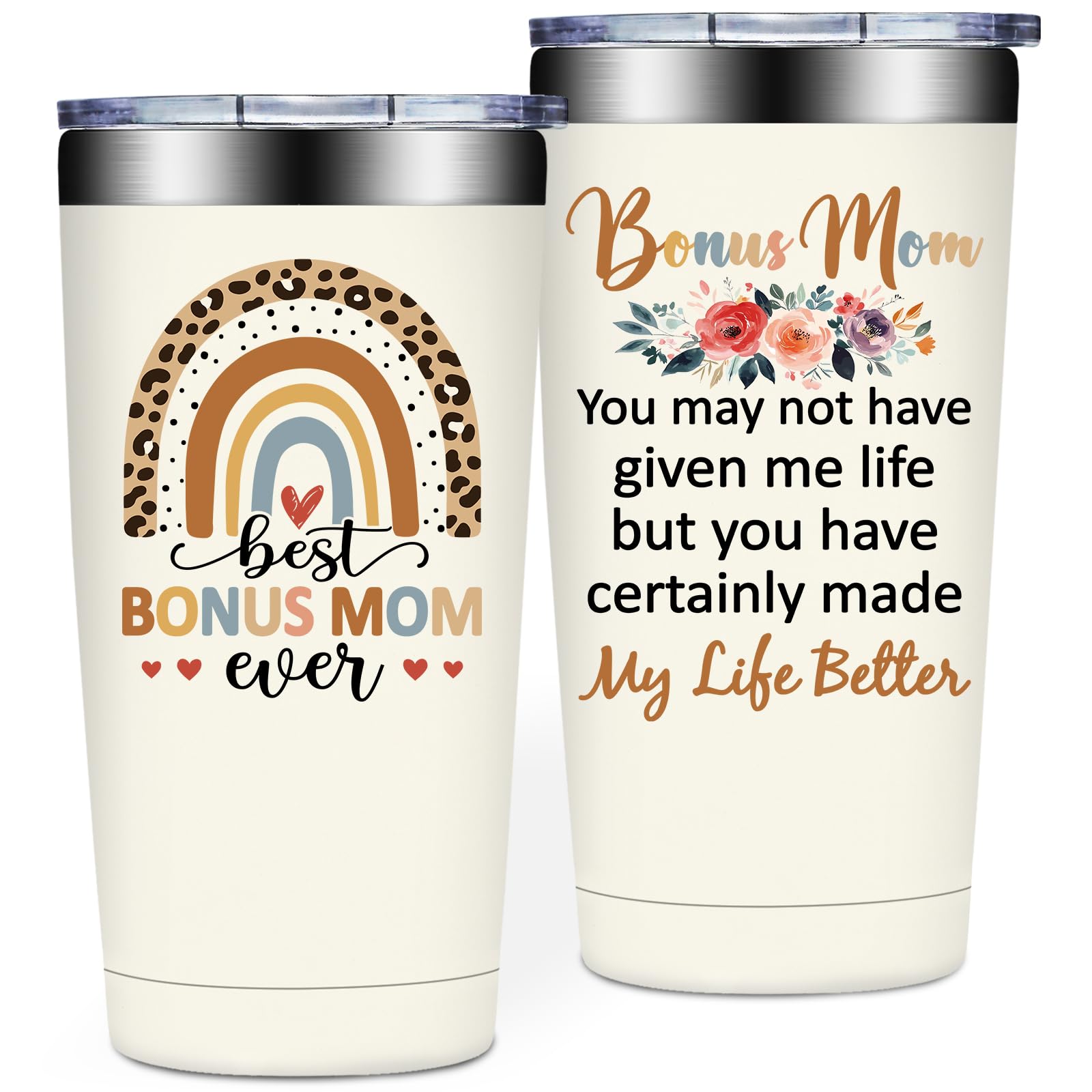 SpenMeta Bonus Mom Mothers Day Gifts - Birthday, Christmas Gift for Stepmom - 20oz Best Bonus Mom Ever Tumbler Cup
