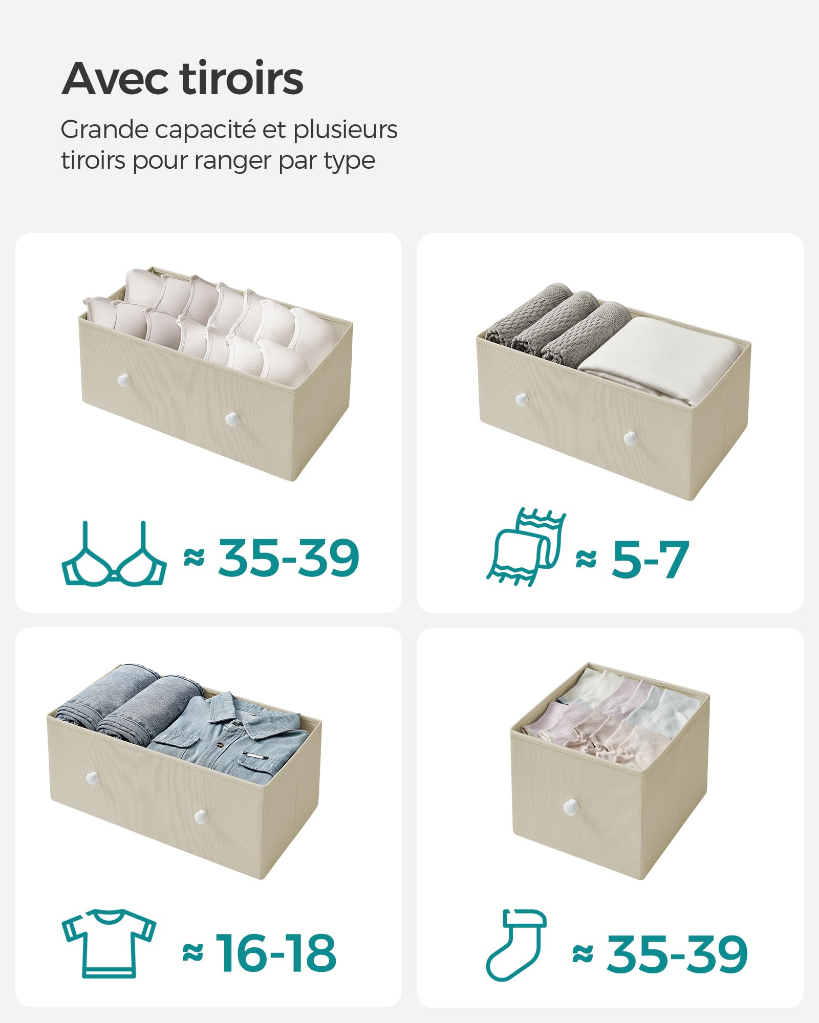 SONGMICS Commode à 5 tiroirs en Tissu pour Salon, Couloir, Chambre d'enfant, Jaune Chameau et Blanc crème LTS514W01