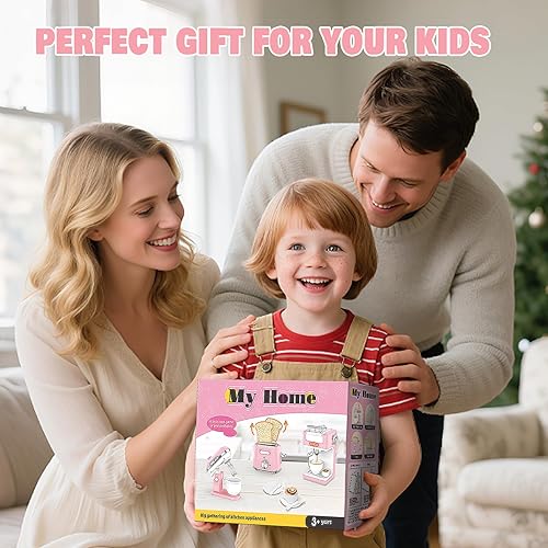 Miniatura 7 de Ehome Juego de juguetes de cocina para niños, accesorios de cocina de simulación, juego de electrodomésticos de cocina con cafetera, mezclador,