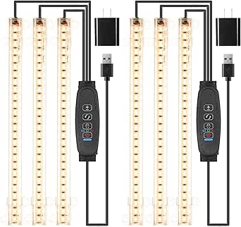 LED Grow Light Strips, Grow Lights for Indoor Plants Full Spectrum 3000K, Plant Light Bar with 3/9/12H Timer, 10 Dimmable Levels for Seedling Succulent, Best Match for Plant Shelf(3 Head×2 Pack)