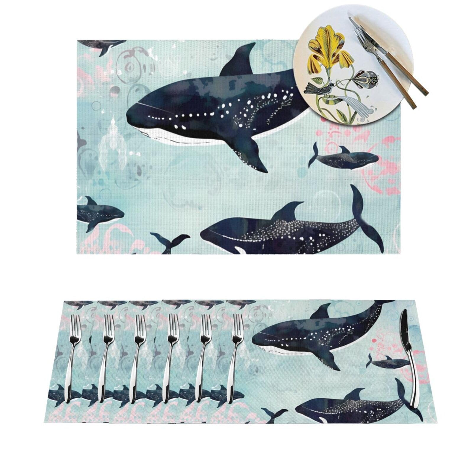 Set de table extérieur et intérieur lavable motif baleine lot de 6