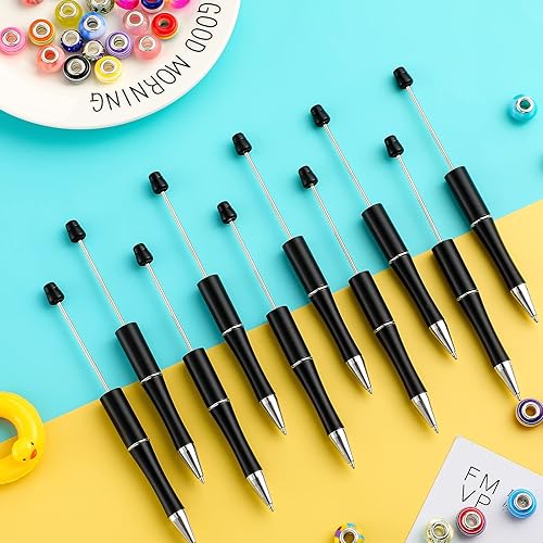 Miniatura 6 de Crtiin 50 bolígrafos de plástico con cuentas a granel, con cuentas de tinta negra, con 50 recambios para hacer bricolaje, regalo, niños,