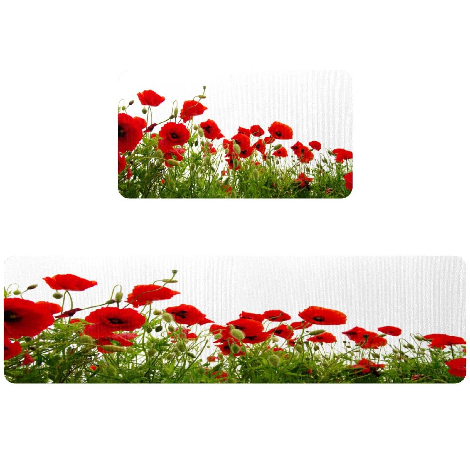 Tapete de cocina rojo Folwer Anthemy para pasillo y cuarto de lavado
