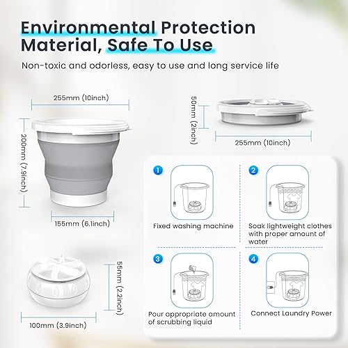 Miniatura 6 de Lavadora portátil, mini lavadora plegable con cubo de lavandería plegable de 5 L, mini lavadora pequeña con luz azul para viajes, RV, camping,