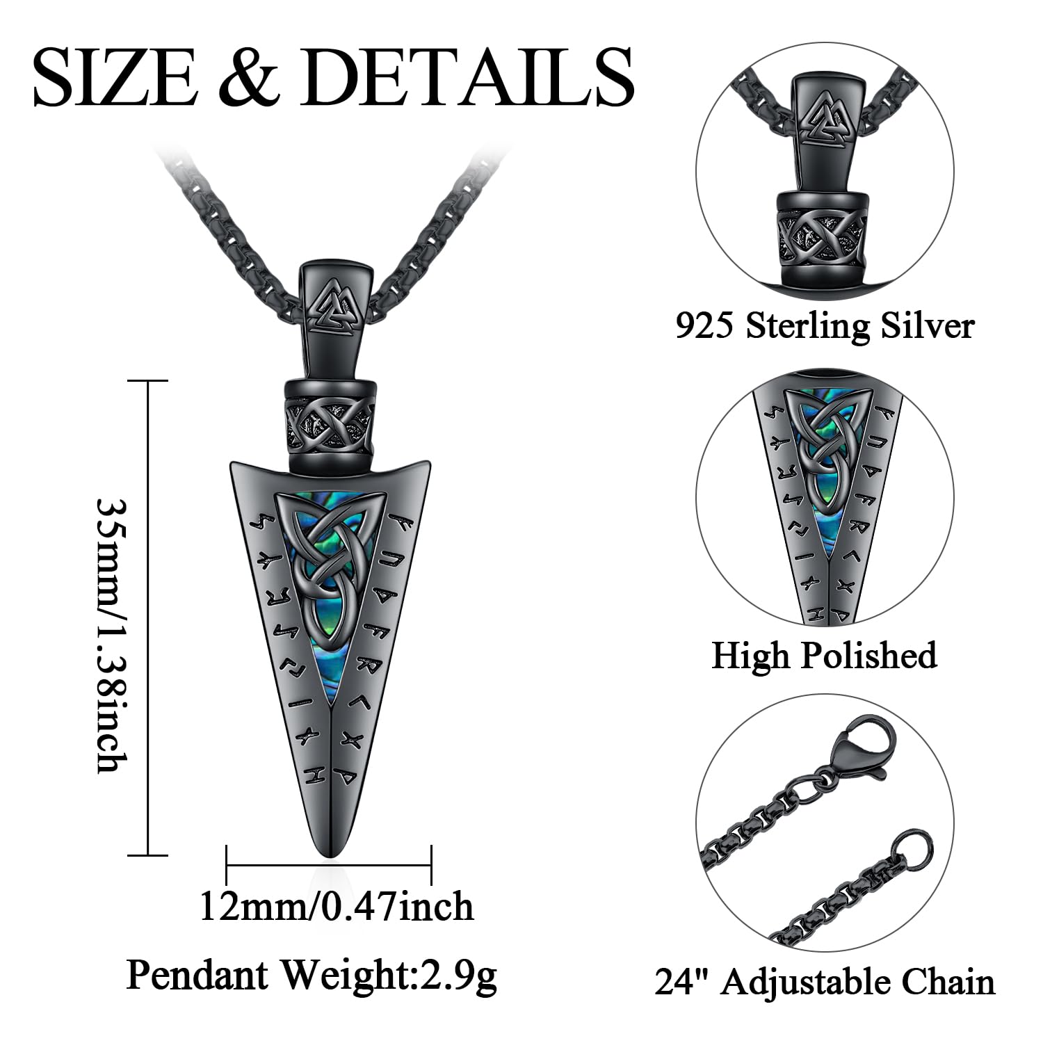Wikinger Kette Herren 925 Sterling Silbe Pfeil/Thors Hammer/Lebensbaum/ViKing Kreuz Keltischer Anhänger Halskette Amulett Nordische Wikinger Schmuck für Herren Damen