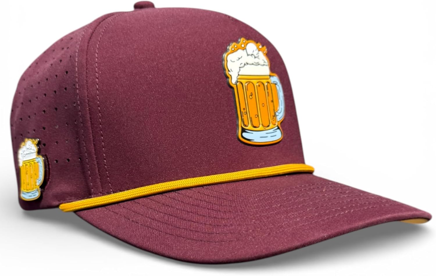 Logie Joe's Cold One Golf Hat | Snapback Cap | Built-in Magnetic Ball Marker Holder + Marker Included | Adjustable | One Size | Frosty Mug Burgundy