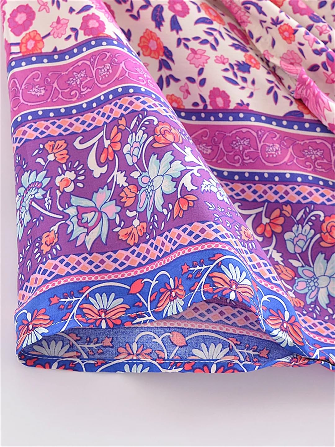 Disimlarl Abito da donna con stampa floreale, stile bohémien, kimono, scollo a V, maniche a pipistrello, copricostume per bikini