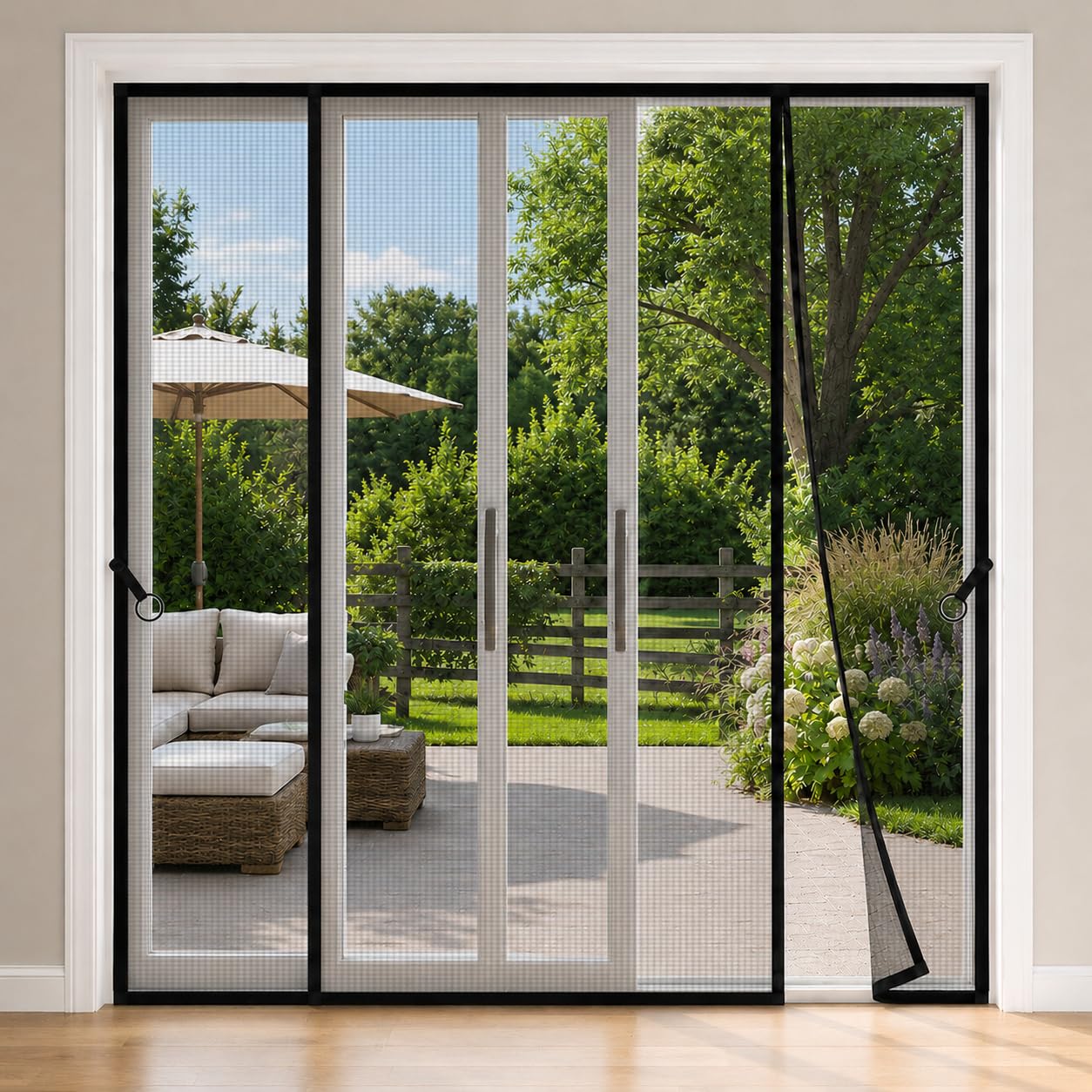 Magnetic Fly Screen for Bifold Doors Black 255x285cm Reinforced Fibreglass Door Curtain with Wide Top Fastening Band and Strong Stitching for Conservatory Doors Rear Garden Access