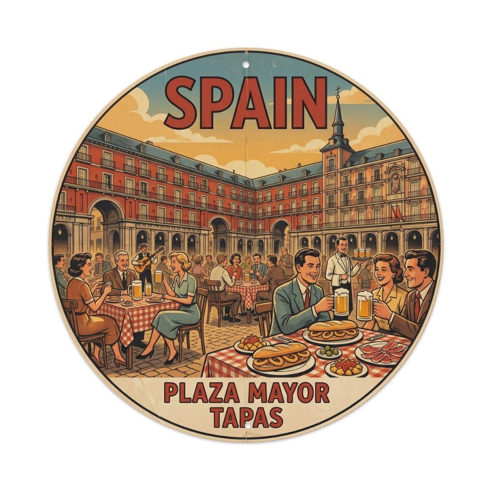 Madrid Plaza Mayor Tapas Spain Landmark Travel Metal Tin Sign