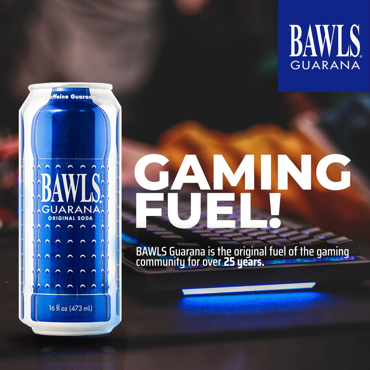 BAWLS Guarana Original, Guarana Fueled Soda for Energy, High Energy Caffeinated Drink - 16oz 12 Pack Cans