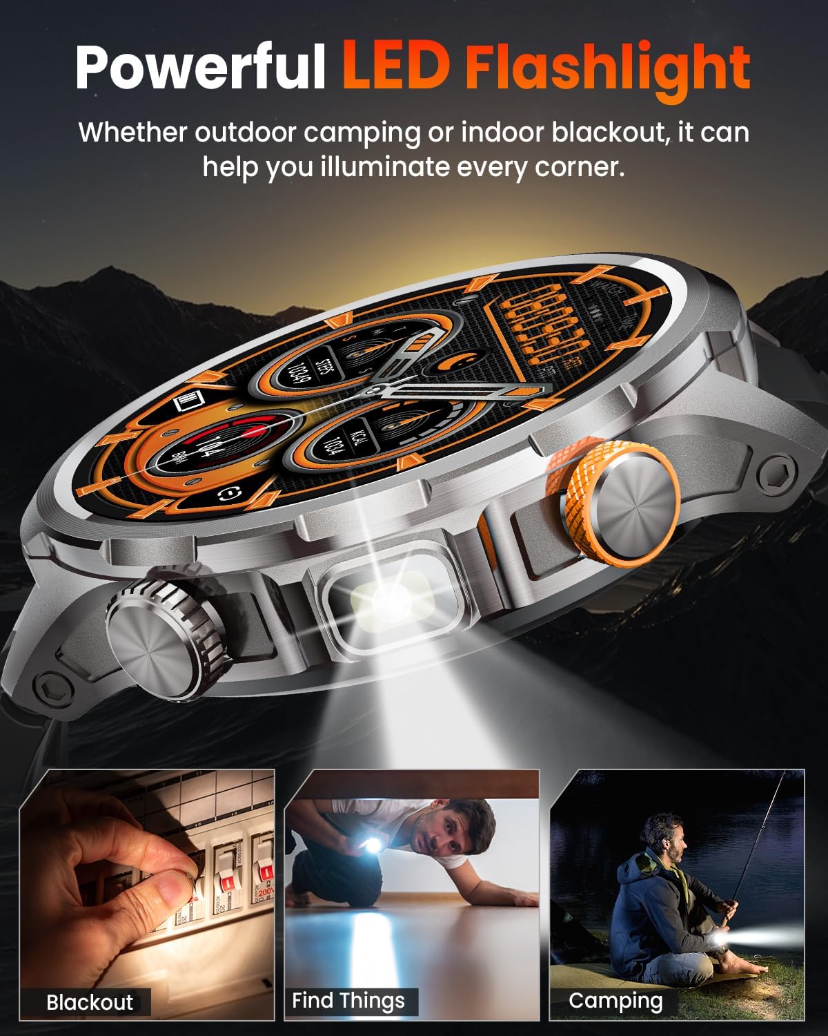 Smart Watches for Men, Military Smart Watch with 100 Days Battery/Flashlight/Heart Rate/Sleep/SpO2 Monitor/Calling/110+ Sports Mode, 5 ATM Rugged Men's Fitness Tracker Watch for An...