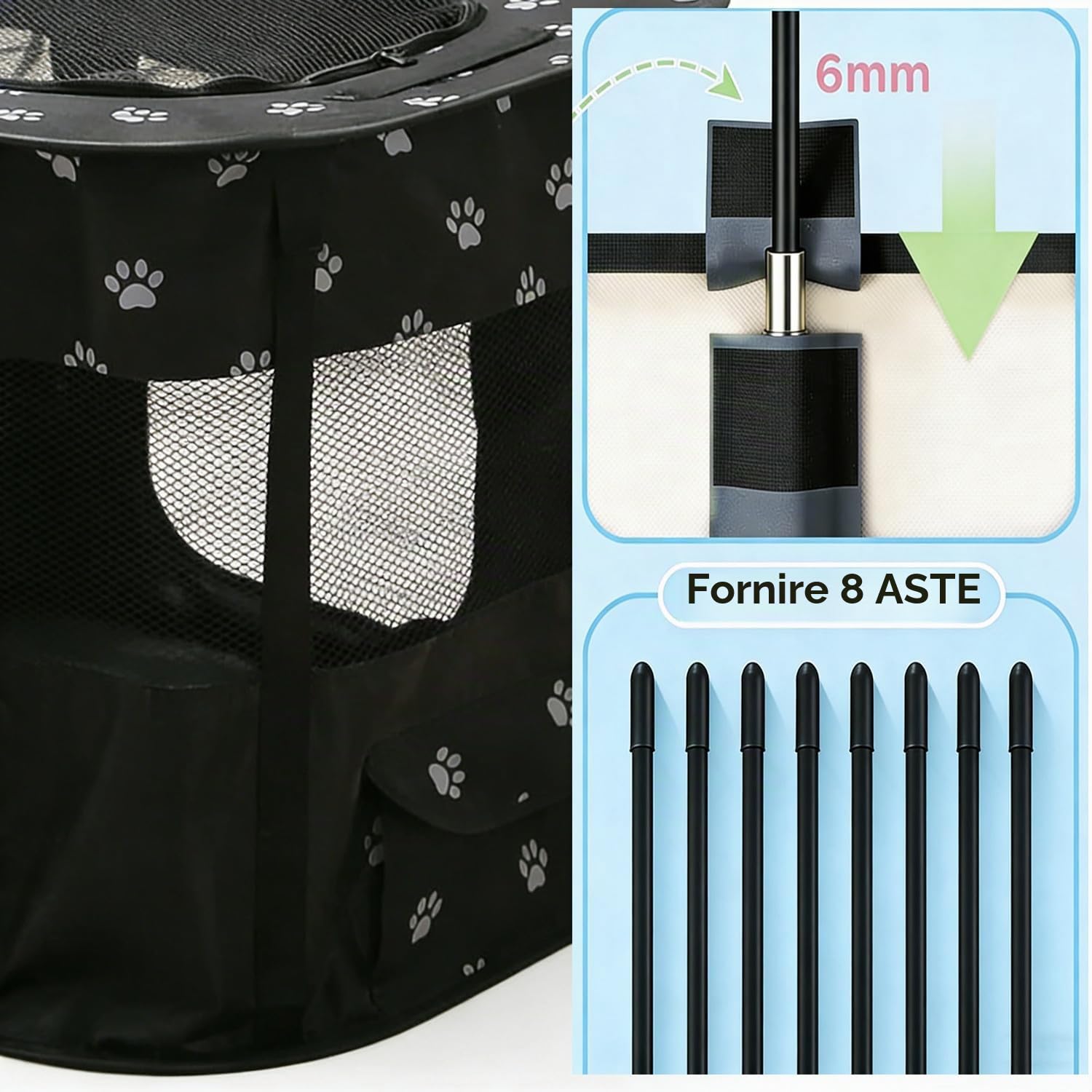Recinzione portatile per animali domestici, 90 x 70 x 60 cm, pieghevole, rettangolare, per sala di consegna, cuccia per gatti e cuccioli, tenda chiusa per animali domestici (Nero)