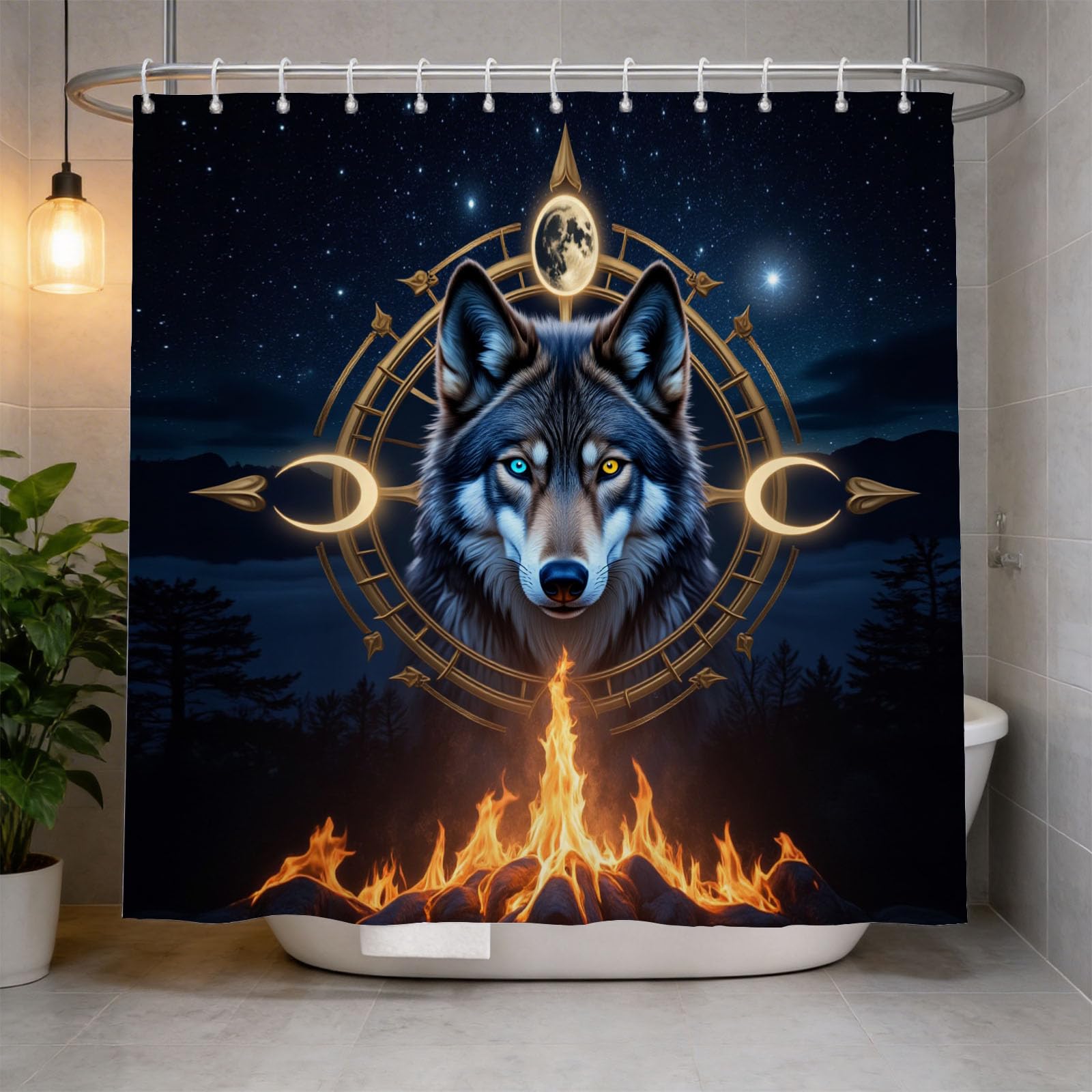 Hongduo 3D Wolf Animal Shower Curtain for Stalls Bathtubs Cartoon Bathroom Decor Shower Curtain Set Polyester Fabric Waterproof 180x200cm/71X79 Inch with Hooks