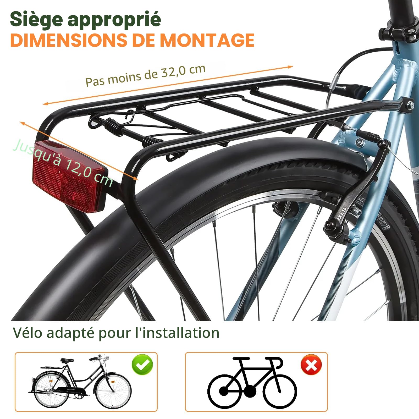 Honeyhouse Siège de vélo arrière pour enfant avec main courante, siège de vélo réglable pour enfant avec accoudoir de sécurité et pédales de sécurité, siège arrière de sécurité pour enfant de 2 à 6