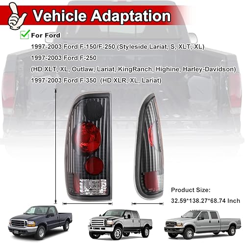 Miniatura 10 de Nixon Offroad Luces traseras para Ford F-150 F-250 F-350 1997 1998 1999 2000 2001 2002 2003, luces traseras halógenas de repuesto para automóvil, 1