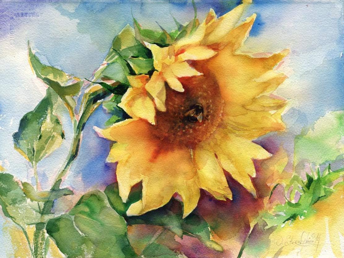 Art Print of Sunflower Watercolor Painting - Sunflower decor living room or bedroom - wall art