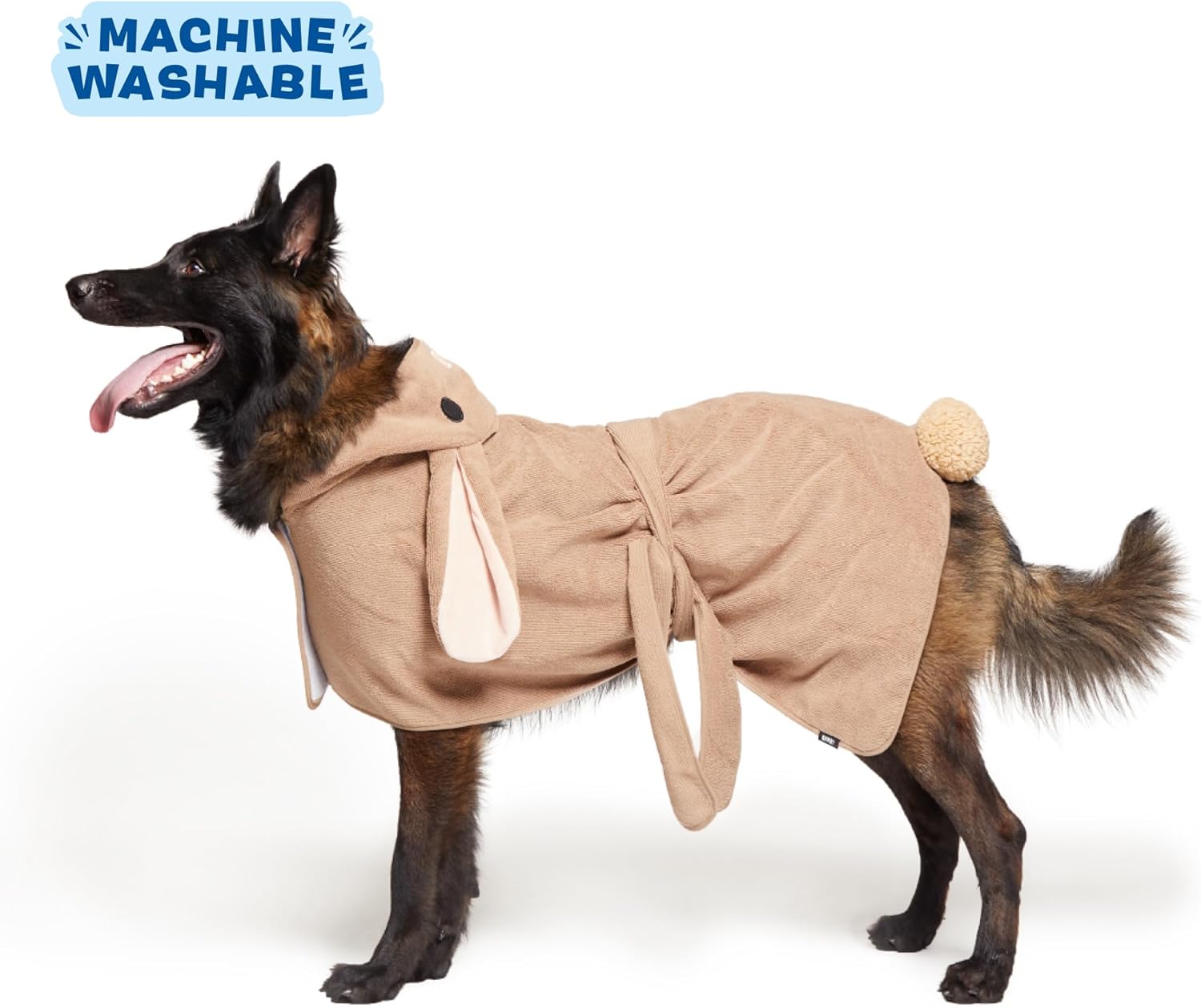 Barkbox Dog Bathrobe Fast Drying with Hook and Loop Closure & Wrap Tie Snuggle, Cute Dogs Clothes, Easy to Clean, Machine Washable, Dog Coats and Tumble Dry Low - Bunny, Large