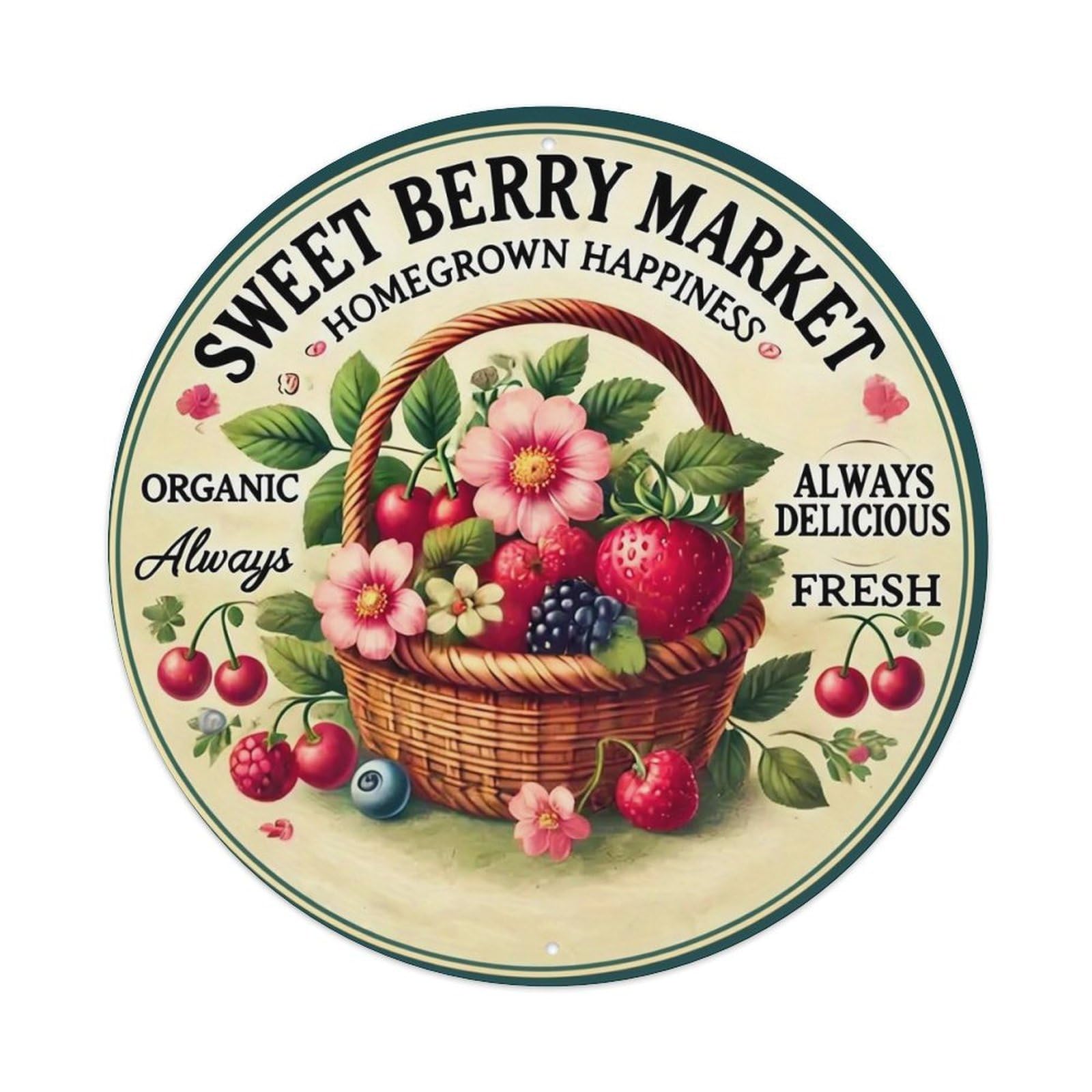 Jdyansheng Vintage Sweet Berry Market Basket Illustration Tin Sign Metal Poster Metal Signs For Home Man Cave Bar Cafe Kitchen Laundry Room Wall Decorations 8X8 Inches