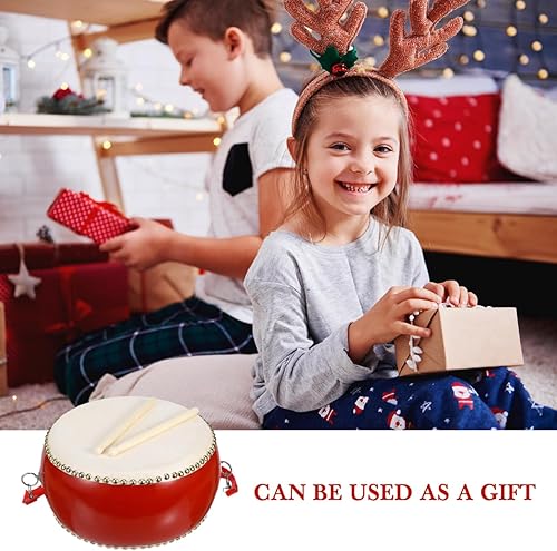 Miniatura 8 de ERINGOGO Tambor chino de 9 pulgadas, tambor de mano para niños de madera con correa de transporte y palos, instrumento de percusión chino