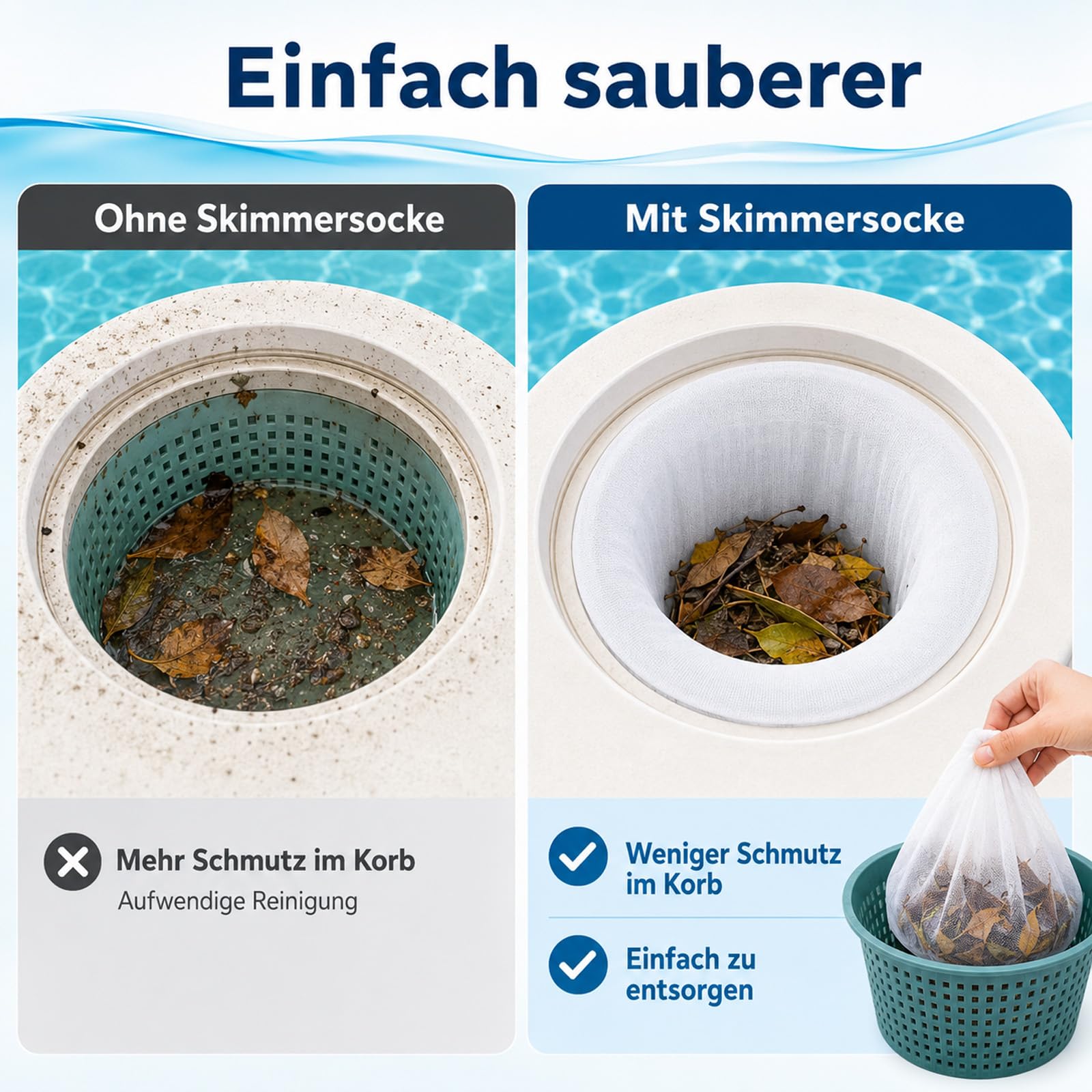Chaussettes Filtre Piscine Skimmer Lot de 50 Maille Ultra-Fine Nylon Lavable Réutilisable