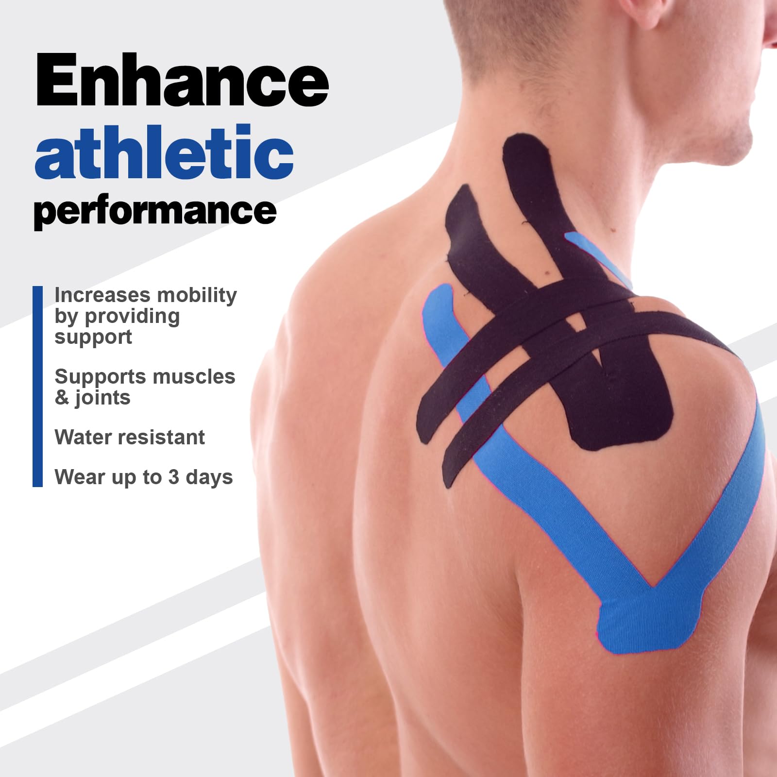 AZEN 3 rollos de cinta de kinesiología, cinta cinética impermeable de 16.4 pies para apoyo de articulaciones y alivio del dolor muscular, cinta de rodilla, cinta muscular sin cortar, cinta atlética,