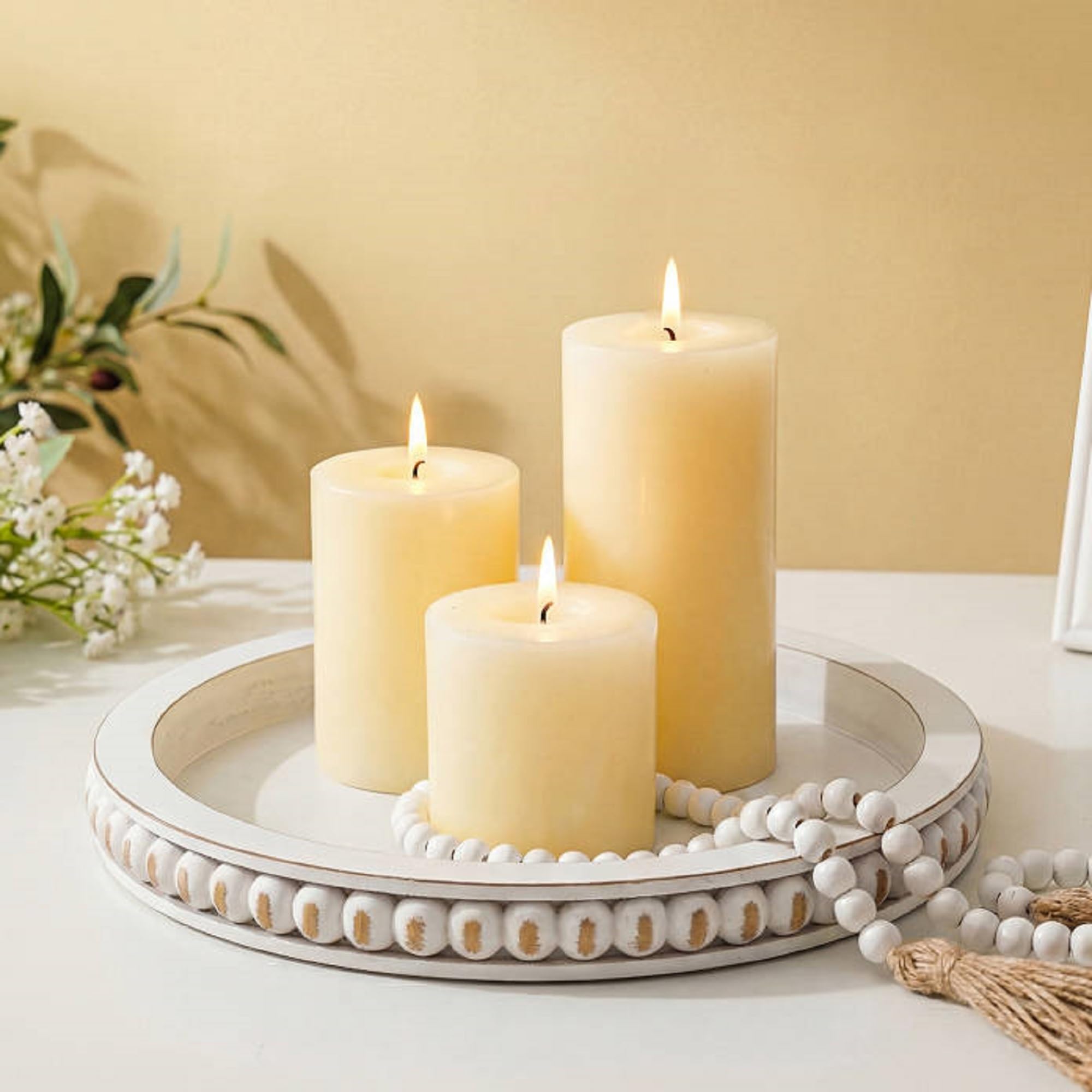 Deco Maison Fermiere Plateau Décoratif Rond Bois Blanc Shabby Chic 30 Cm | Service & Déco Table Basse, Cuisine, Salon | Style Rustique Moderne