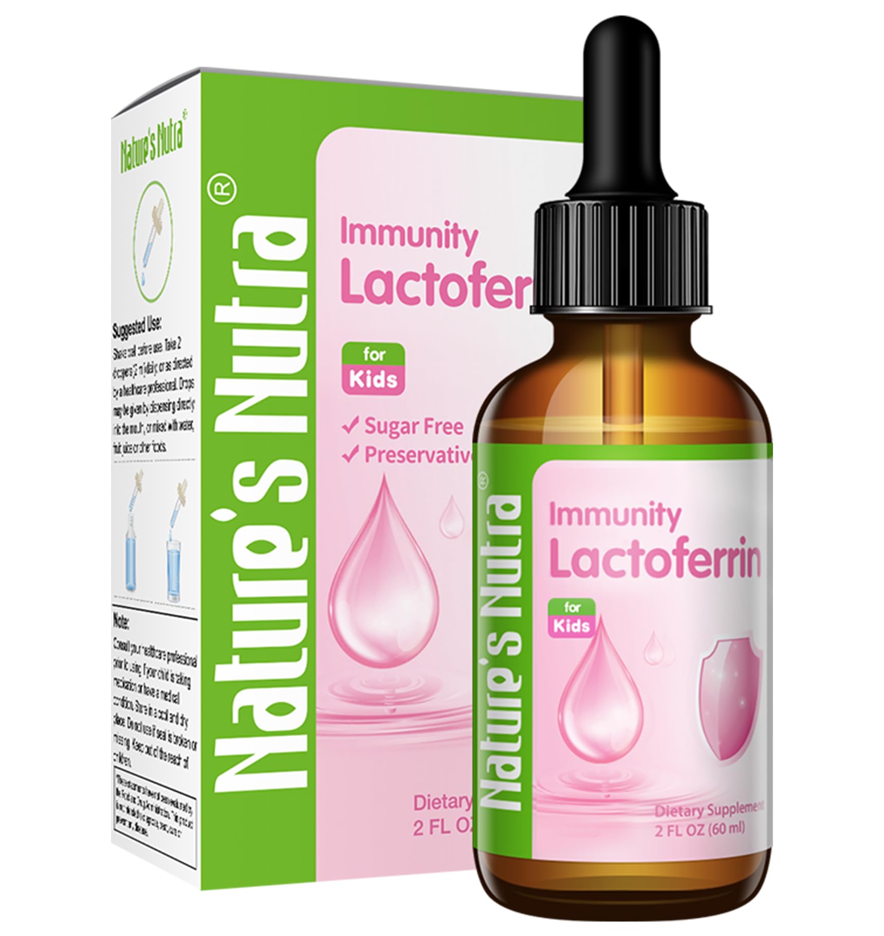 Nature's Nutra Lactoferrin, Premium Liquid Lactoferrin for Baby, Infant, Kids and Children, Non-GMO, Kosher, 2 Fl Oz (60ml)